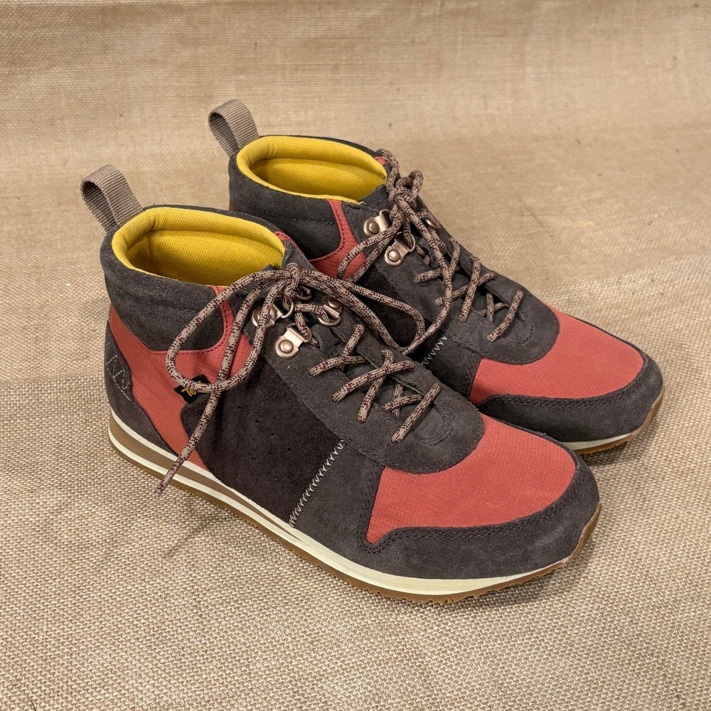 Teva Highside 84 Mid Retro Boots Womens 9.5 Brown Red Suede Ripstop Gorpcore